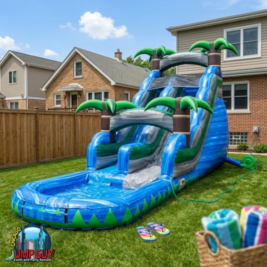 20ft blue crush water slide rental for Hinsdale IL events in ZIP code 60521